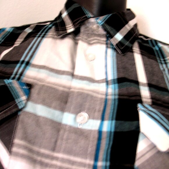 AIRWALK Western Short Sleeve Blue plaid, with Buttons Shirt Men's Size Large - Picture 8 of 11